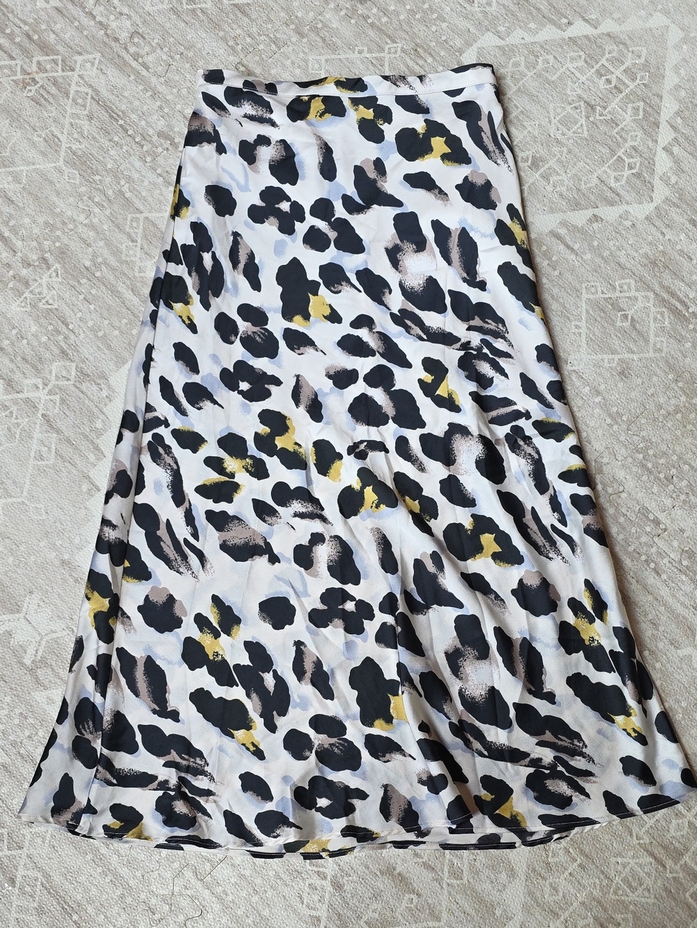 Anna Grace White Leopard-Print A-Line Skirt with Yellow Accents